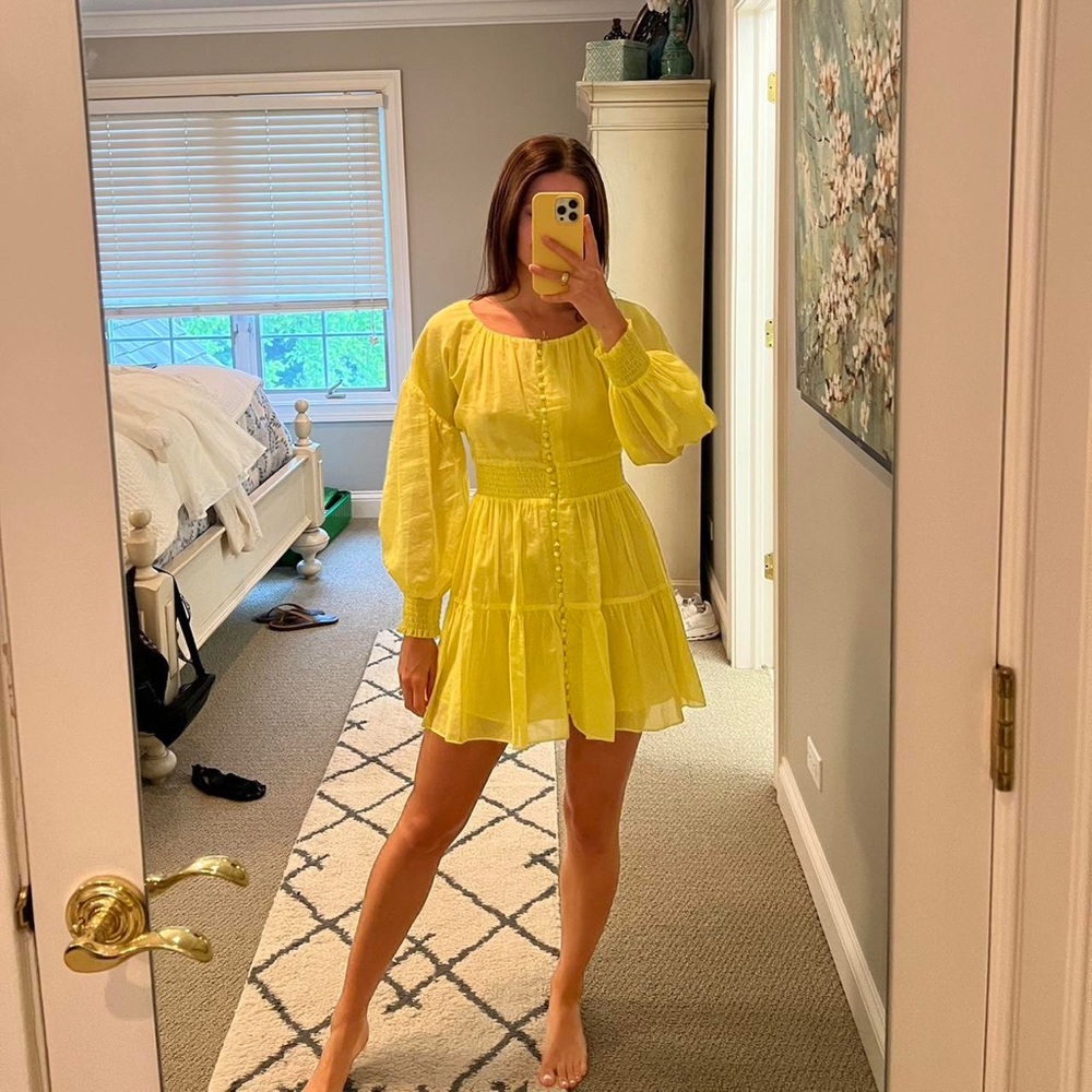 Alice + Olivia neon yellow linen dress